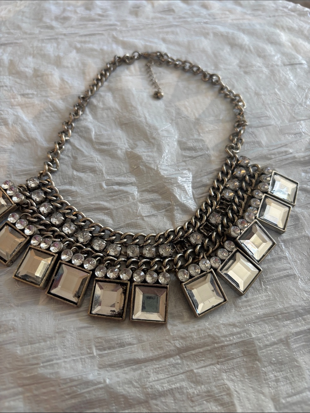 Silver-Tone Crystal Fringe Statement Necklace